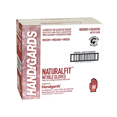 Handgards NaturalFit, Disposable Gloves, Nitrile, Powder-Free, M, 400 PK, Blue 304362532